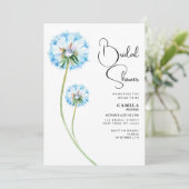 Invitation Fête des mariées florale bleu lilas vert dandelion (Debout devant)