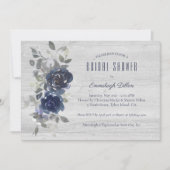 Invitation Fête des mariées florale bleu marine en argent (Devant)