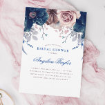 Invitation Fête des mariées florale bleu marine et mauve<br><div class="desc">Fleurs bleu marine et mauve élégantes invitations vintages à la douche nuptiale.</div>
