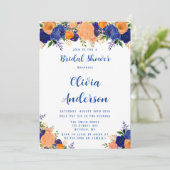 Invitation Fête des mariées Florale bleu marine et orange (Debout devant)