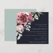 INVITATION FÊTE DES MARIÉES FLORALE BLEU NOIR ROSE (Devant / Derrière)