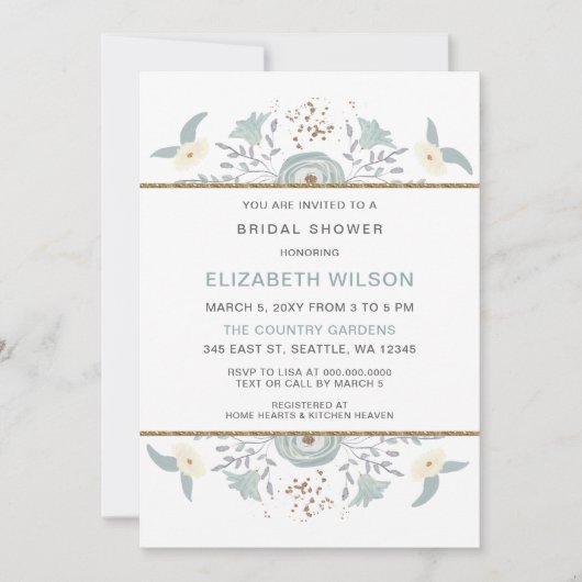 Invitation Fête des mariées florale bleu poussiéreux (Devant)