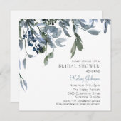 Invitation Fête des mariées florale bleu poussiéreux (Devant / Derrière)