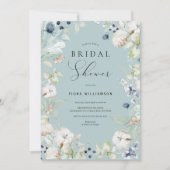 Invitation Fête des mariées florale bleu poussiéreux (Devant)