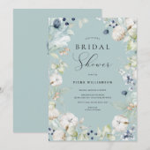 Invitation Fête des mariées florale bleu poussiéreux (Devant / Derrière)