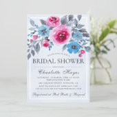 Invitation Fête des mariées florale bleu romantique (Debout devant)