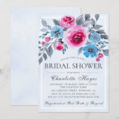 Invitation Fête des mariées florale bleu romantique (Devant / Derrière)