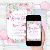 Invitation Fête des mariées florale bleu rose