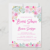 Invitation Fête des mariées florale bleu rose (Devant)