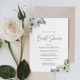 Invitation Fête des mariées Florale Bleue