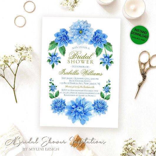 Invitation Fête des mariées Florale Bleue