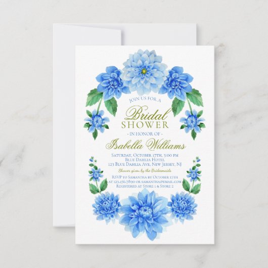 Invitation Fête des mariées Florale Bleue (Devant)