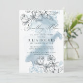 Invitation Fête des mariées florale bleue (Debout devant)