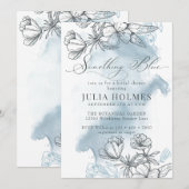 Invitation Fête des mariées florale bleue (Devant / Derrière)