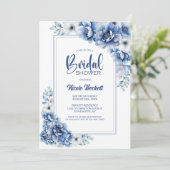 Invitation Fête des mariées florale bleue élégante (Debout devant)