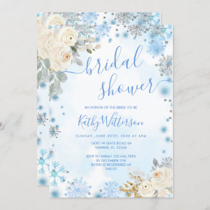 Invitation Fête des mariées florale Blue Winter Snowflake
