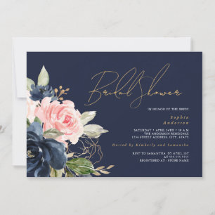 Invitation Fête des mariées florale Blush de la Marine