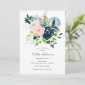 Invitation Fête des mariées florale Blush Navy (Debout devant)