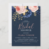 Invitation Fête des mariées florale Blush Pink & Midnight Nav (Devant)