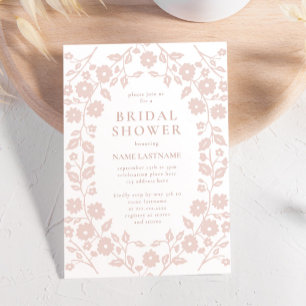 Invitation Fête des mariées florale Blush Simple White Folk