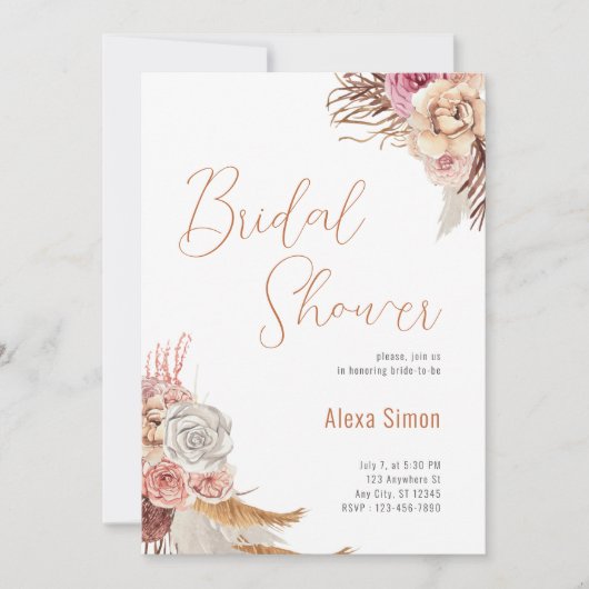 Invitation Fête des mariées Florale Boho (Devant)
