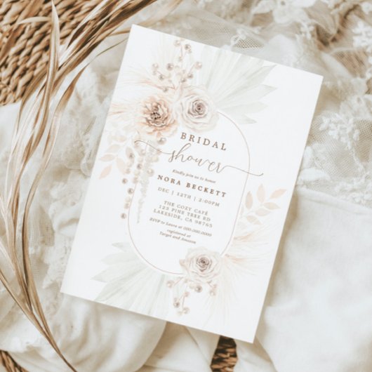 Invitation Fête des mariées florale Boho blanc monochrome