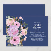 Invitation Fête des mariées florale Boho bleu rose pourpre pe (Devant / Derrière)