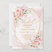 Invitation Fête des mariées florale Boho Blush Rose or tendan (Devant)