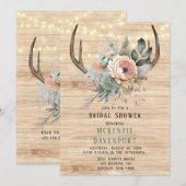 Invitation Fête des mariées florale Boho Deer Antler (Devant / Derrière)