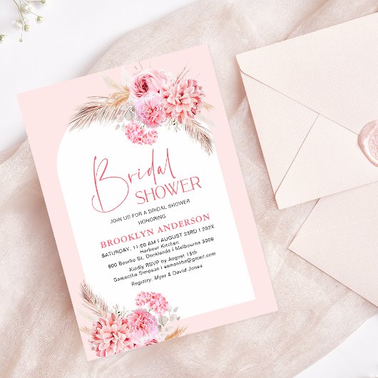 Invitation Fête des mariées florale Boho Pink Arch
