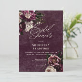 Invitation Fête des mariées florale bordeaux et blanc foncé (Debout devant)