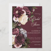 Invitation Fête des mariées florale bordeaux et crème foncée (Devant)