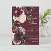 Invitation Fête des mariées florale bordeaux et crème foncée (Debout devant)