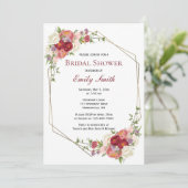 Invitation Fête des mariées florale Bourgogne Blush Gold Fram (Debout devant)