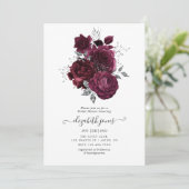 Invitation Fête des mariées florale bourguignonne et argentée (Debout devant)