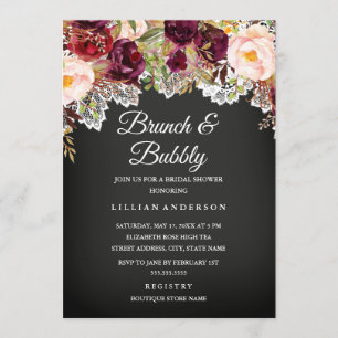 Invitation Fête des mariées Florale Brunch Et Bubbly Chalkboa