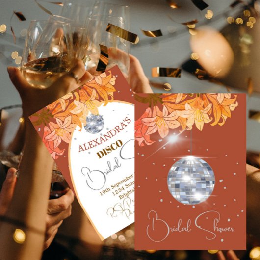 Invitation Fête des mariées Florale Bural Orange Silver Disco