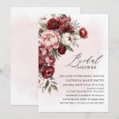 Invitation Fête des mariées florale Burgundy rose moderne (Devant / Derrière)