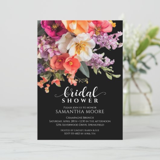 Invitation Fête des mariées florale chic et dynamique (Debout devant)