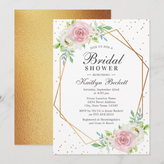 Invitation Fête des mariées florale Chic Géométrique Or (Devant / Derrière)