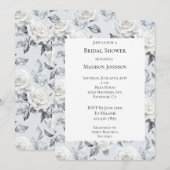 Invitation Fête des mariées florale chic gris argenté blanc r (Devant / Derrière)