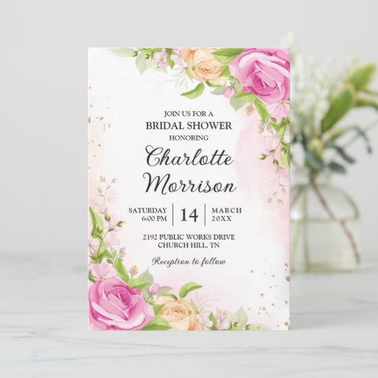 Invitation Fête des mariées florale chic moderne (Debout devant)