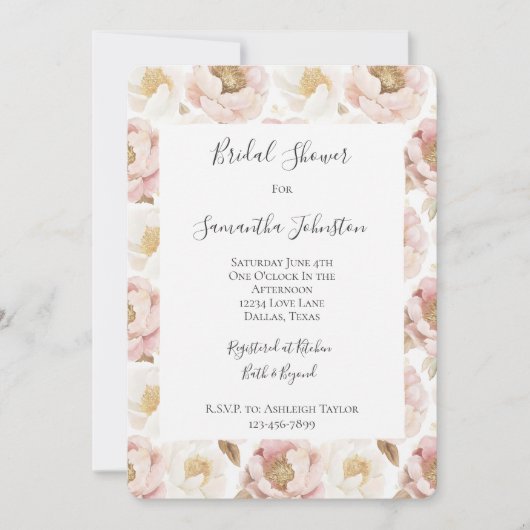 Invitation Fête des mariées florale Chic Pretty Rose Or (Devant)