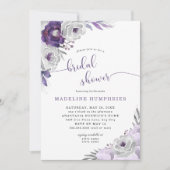 Invitation Fête des mariées florale chic violet d'argent (Devant)