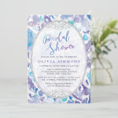 Invitation Fête des mariées florale chic violet et bleu (Debout devant)