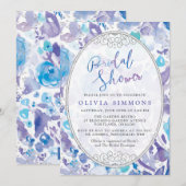 Invitation Fête des mariées florale chic violet et bleu (Devant / Derrière)