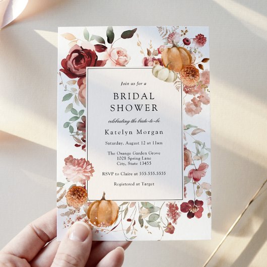 Invitation Fête des mariées florale citrouille et bourguignon