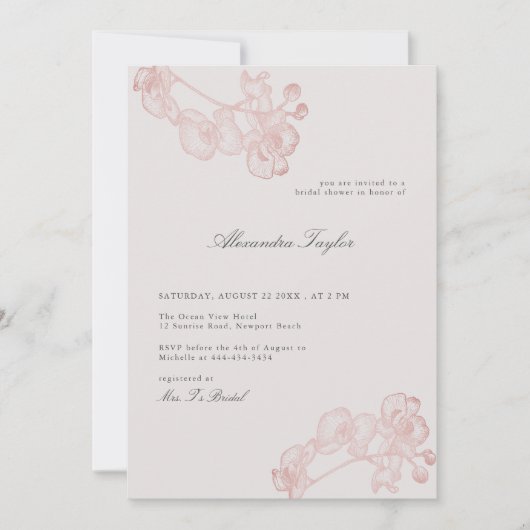 Invitation Fête des mariées florale classique et élégante d'e (Devant)