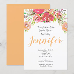 Invitation Fête des mariées florale Coral & Peach