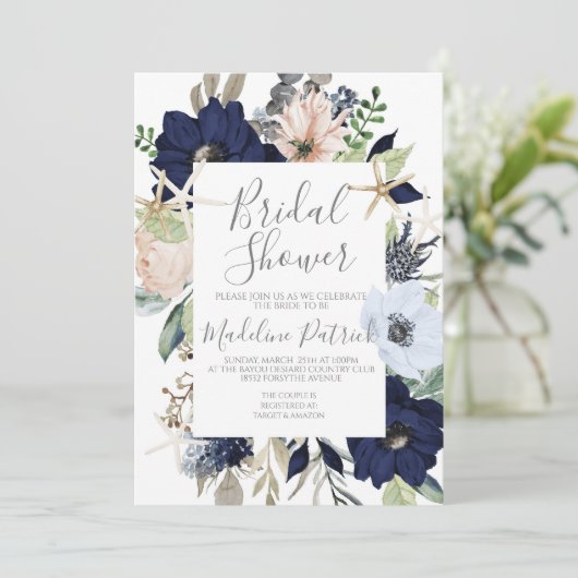 Invitation Fête des mariées florale côtière (Debout devant)